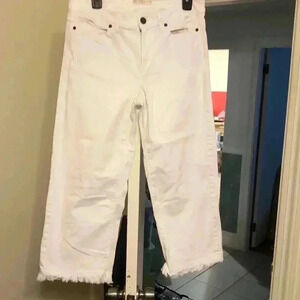 J Jill full leg copped jeans.  White with fringe hem.  Size 8